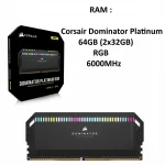 رم کورسیر DOMINATOR PLATINUM RGB 64GB 2X32GB 6000MHz CL40 DDR5