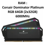 رم کورسیر DOMINATOR PLATINUM RGB 64GB 2X32GB 6000MHz CL40 DDR5